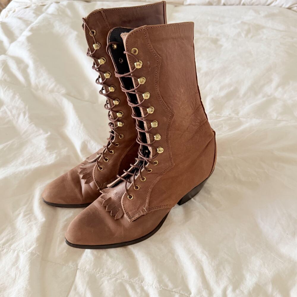 Vintage Laredo Brown Leather Tall Lace Up Kiltie Western Boots Women’s 6